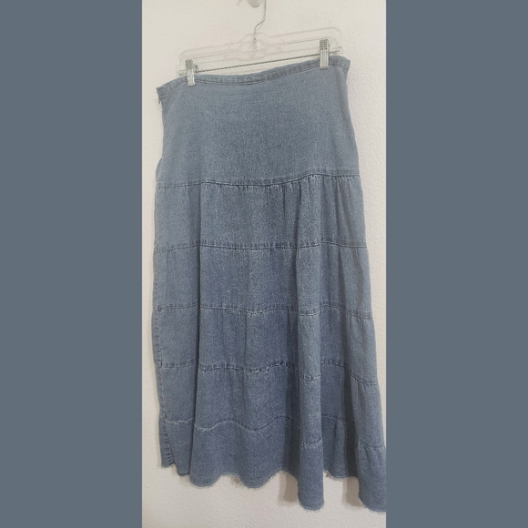 Destiny Denim Tie Waist Tiered Full Maxi Skirt Sz Large - Picture 3 of 9